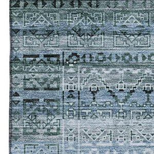 HomeRoots 9' X 12' Sage and Blue Striped Washable Area Rug – Durable, UV-Protected, Perfect for Busy Homes! 717808