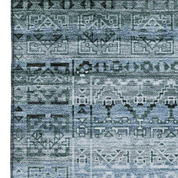 HomeRoots 9' X 12' Sage and Blue Striped Washable Area Rug – Durable, UV-Protected, Perfect for Busy Homes! 717808