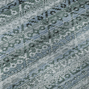 HomeRoots 9' X 12' Sage and Blue Striped Washable Area Rug – Durable, UV-Protected, Perfect for Busy Homes! 717808