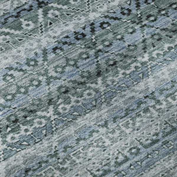 HomeRoots 9' X 12' Sage and Blue Striped Washable Area Rug – Durable, UV-Protected, Perfect for Busy Homes! 717808
