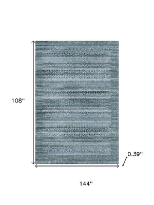 HomeRoots 10' X 14' Sage and Blue Striped Washable Area Rug – Durable, UV-Protected Comfort for Busy Homes 717809