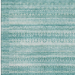 HomeRoots 5' X 8' Aqua and Ivory Striped Area Rug - Machine Washable, UV Protected, Durable for High-Traffic Spaces 717811