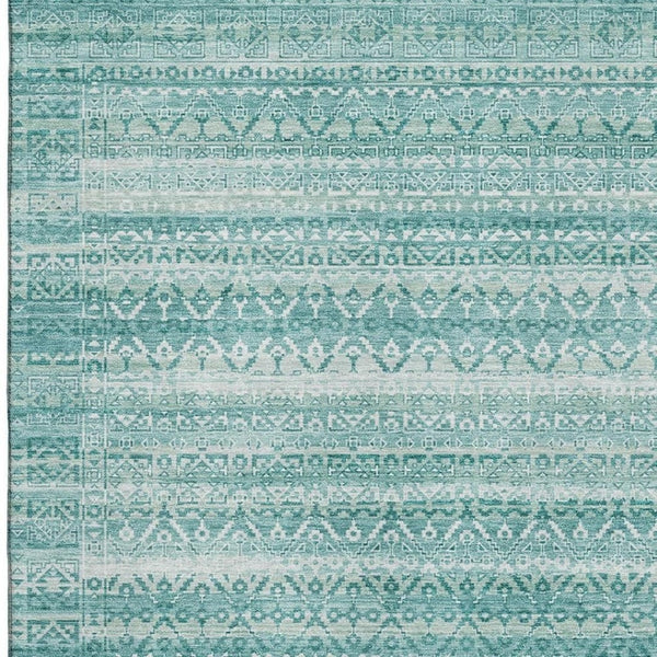 HomeRoots 5' X 8' Aqua and Ivory Striped Area Rug - Machine Washable, UV Protected, Durable for High-Traffic Spaces 717811