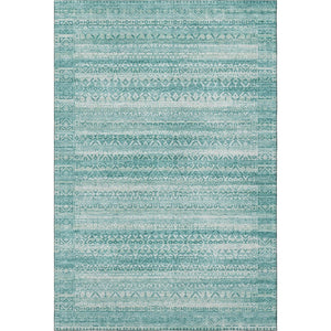 HomeRoots 5' X 8' Aqua and Ivory Striped Area Rug - Machine Washable, UV Protected, Durable for High-Traffic Spaces 717811