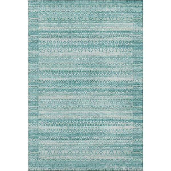 HomeRoots 5' X 8' Aqua and Ivory Striped Area Rug - Machine Washable, UV Protected, Durable for High-Traffic Spaces 717811