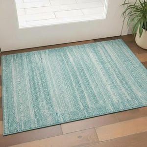 HomeRoots 5' X 8' Aqua and Ivory Striped Area Rug - Machine Washable, UV Protected, Durable for High-Traffic Spaces 717811