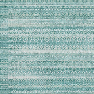 HomeRoots 8' Aqua and Ivory Striped Round Rug - Washable, UV Protected, Soft, Durable, Ideal for Busy Homes 717812