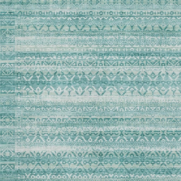 HomeRoots 8' Aqua and Ivory Striped Round Rug - Washable, UV Protected, Soft, Durable, Ideal for Busy Homes 717812