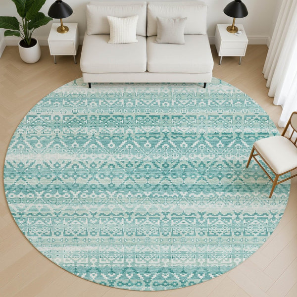 HomeRoots 8' X 10' Aqua and Ivory Striped Area Rug - Washable, Stylish, UV-Protected for High-Traffic Homes 717813