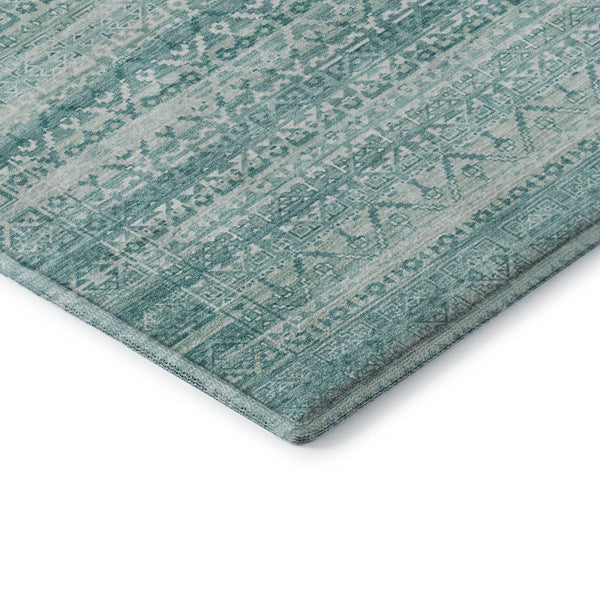 HomeRoots 8' X 10' Aqua and Ivory Striped Area Rug - Washable, Stylish, UV-Protected for High-Traffic Homes 717813