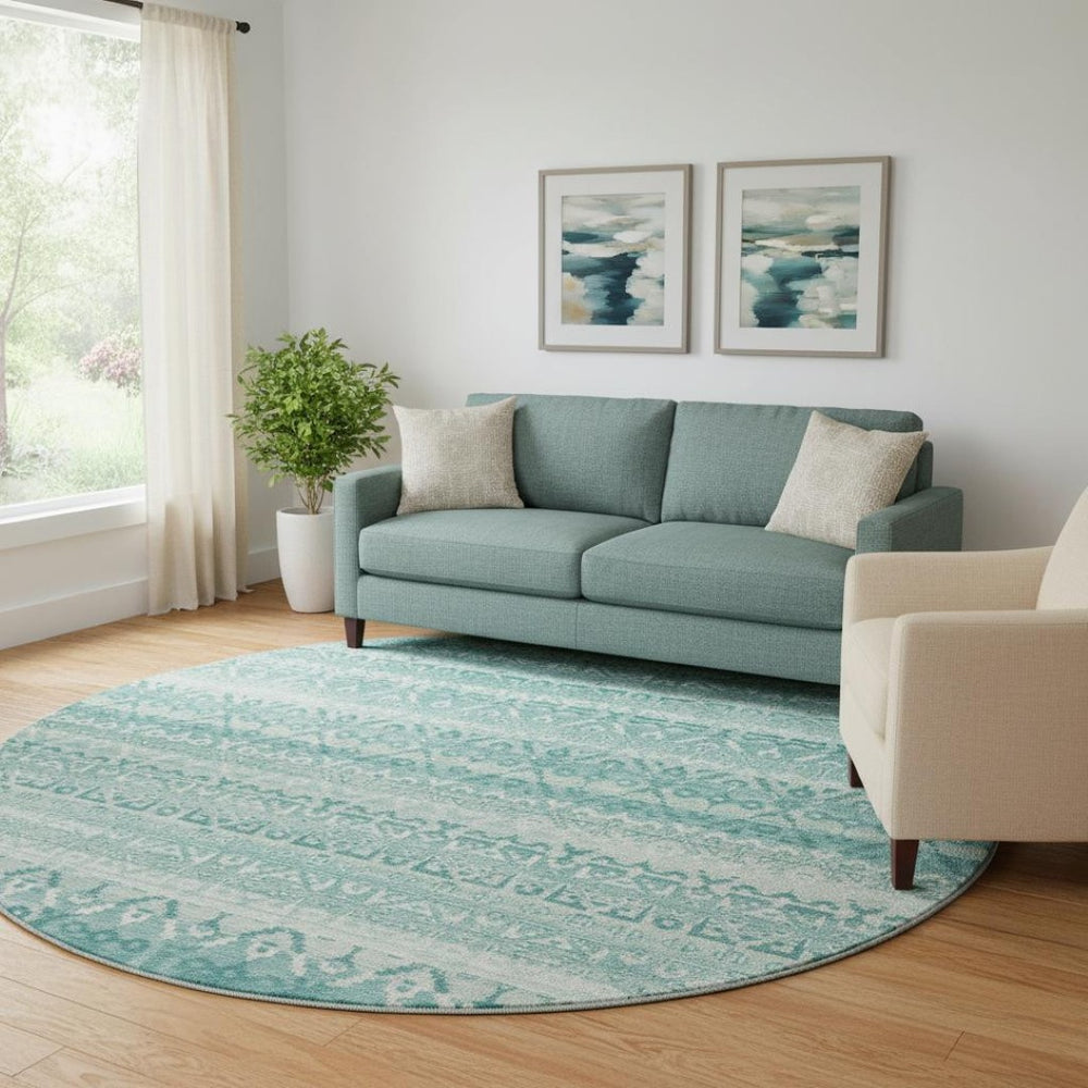 HomeRoots 8' X 10' Aqua and Ivory Striped Area Rug - Washable, Stylish, UV-Protected for High-Traffic Homes 717813