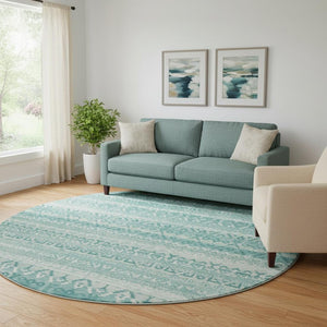 HomeRoots 8' X 10' Aqua and Ivory Striped Area Rug - Washable, Stylish, UV-Protected for High-Traffic Homes 717813