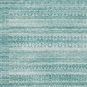 HomeRoots 9' X 12' Aqua Striped Washable Area Rug with UV Protection, Stain Resistance & Non-Slip Backing 717814