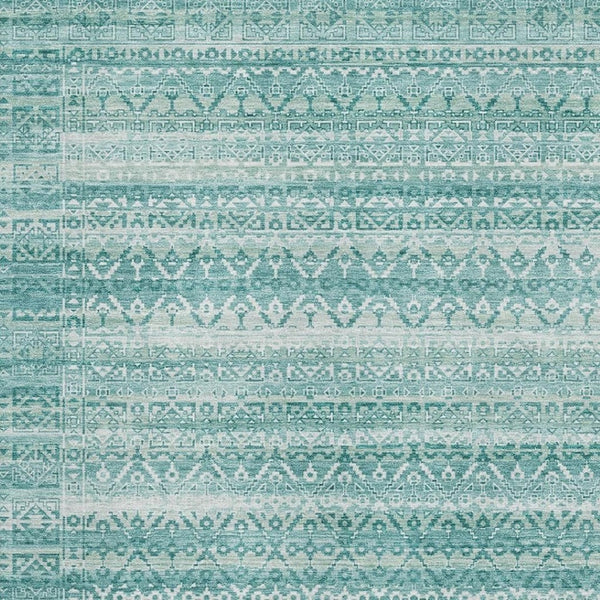 HomeRoots 9' X 12' Aqua Striped Washable Area Rug with UV Protection, Stain Resistance & Non-Slip Backing 717814