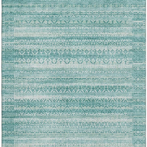 HomeRoots 9' X 12' Aqua Striped Washable Area Rug with UV Protection, Stain Resistance & Non-Slip Backing 717814