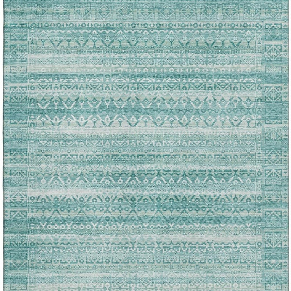 HomeRoots 9' X 12' Aqua Striped Washable Area Rug with UV Protection, Stain Resistance & Non-Slip Backing 717814