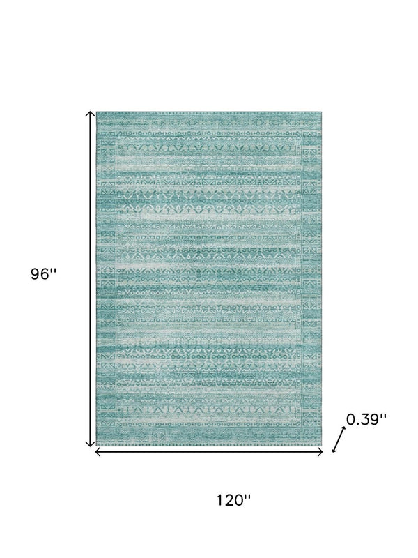 HomeRoots 9' X 12' Aqua Striped Washable Area Rug with UV Protection, Stain Resistance & Non-Slip Backing 717814