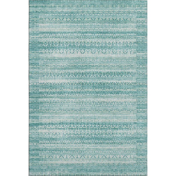 HomeRoots 10' Aqua and Ivory Striped Area Rug - Washable, UV Protected, Durable, Perfect for Coastal Decor! 717815