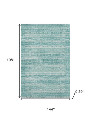 HomeRoots 10' Aqua and Ivory Striped Area Rug - Washable, UV Protected, Durable, Perfect for Coastal Decor! 717815