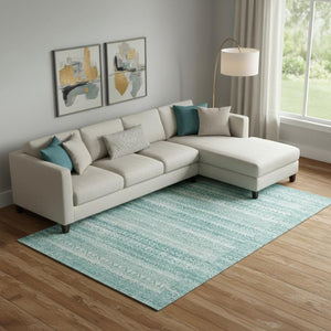 HomeRoots 10' Aqua and Ivory Striped Area Rug - Washable, UV Protected, Durable, Perfect for Coastal Decor! 717815