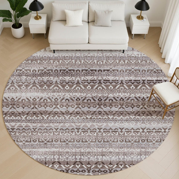HomeRoots 8' X 10' Brown And Beige Striped Area Rug - Washable, UV-Protected, Stain Resistant for Any Room 717819