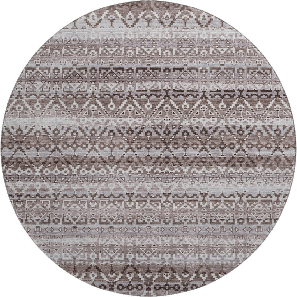 HomeRoots 8' X 10' Brown And Beige Striped Area Rug - Washable, UV-Protected, Stain Resistant for Any Room 717819