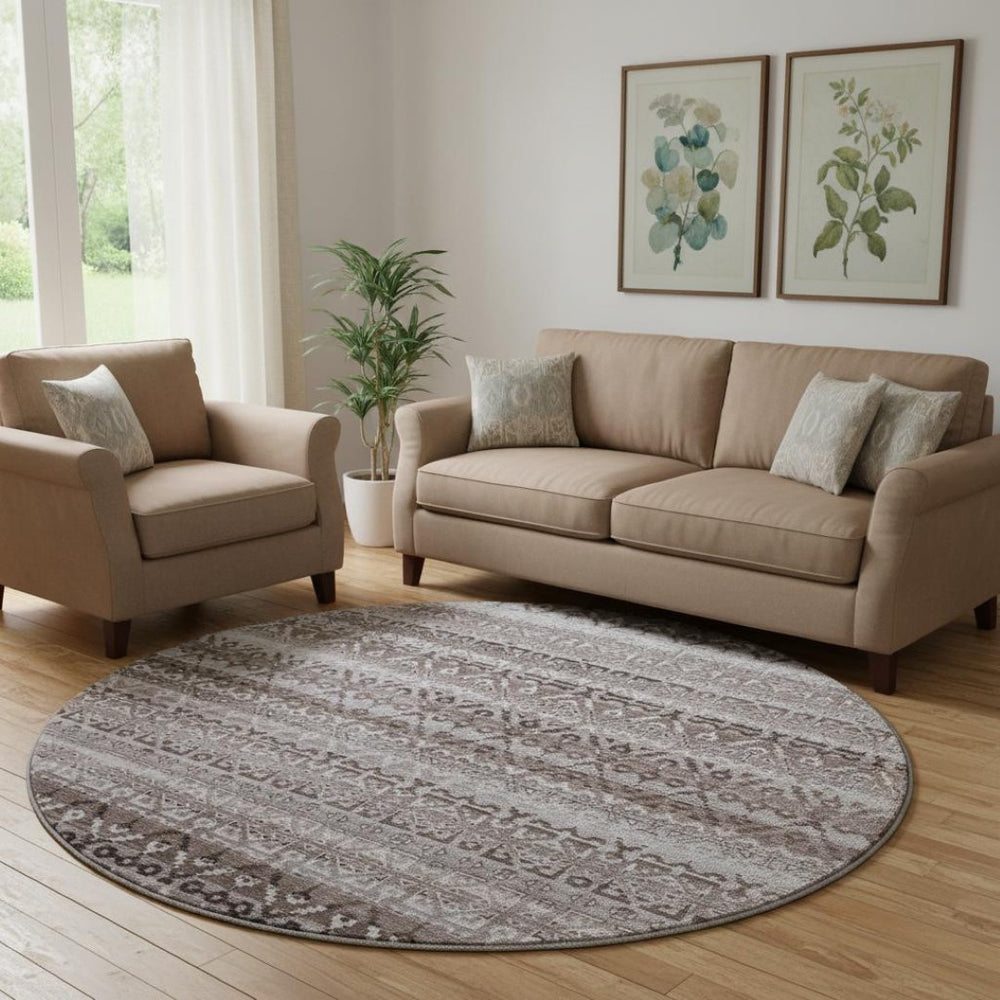 HomeRoots 8' X 10' Brown And Beige Striped Area Rug - Washable, UV-Protected, Stain Resistant for Any Room 717819