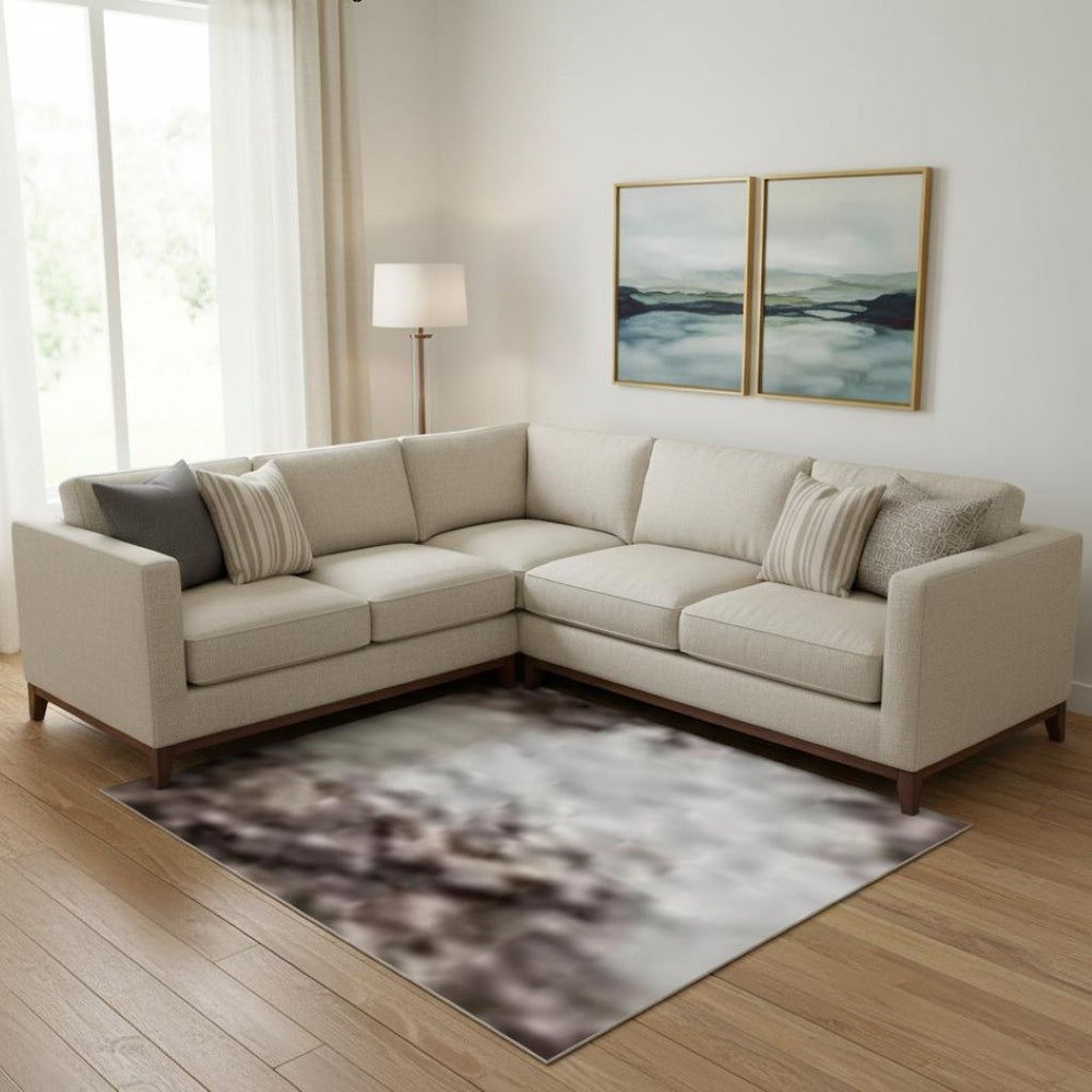 HomeRoots 9' X 12' Stylish Brown & Beige Striped Washable Area Rug with UV Protection for Busy Homes 717820