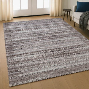 HomeRoots 10' X 14' Brown And Beige Striped Area Rug - Washable, UV Protected, Perfect for Busy Homes & Pets 717821