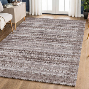 HomeRoots 10' X 14' Brown And Beige Striped Area Rug - Washable, UV Protected, Perfect for Busy Homes & Pets 717821