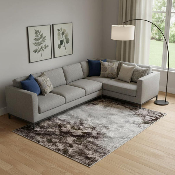 HomeRoots 10' X 14' Brown And Beige Striped Area Rug - Washable, UV Protected, Perfect for Busy Homes & Pets 717821