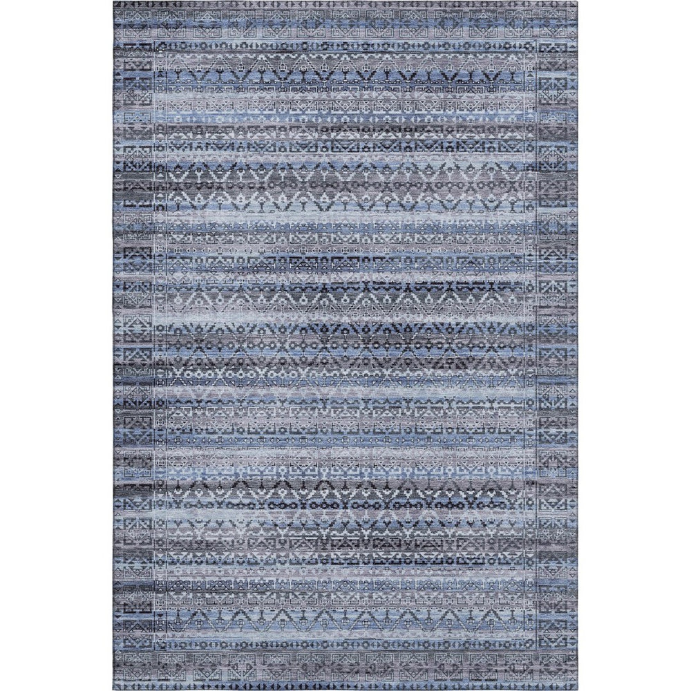 HomeRoots 5' X 8' Stylish Blue and Charcoal Striped Area Rug - Washable, UV Protected, Ideal for Busy Homes 717823