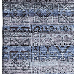HomeRoots 8' Blue and Charcoal Striped Washable Round Rug - UV Protected, Durable & Ideal for Family Homes 717824