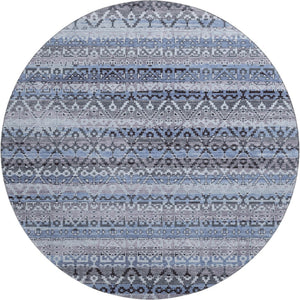 HomeRoots 8' X 10' Blue & Charcoal Striped Washable Area Rug - Durable, UV-Protected, Perfect for Families! 717825