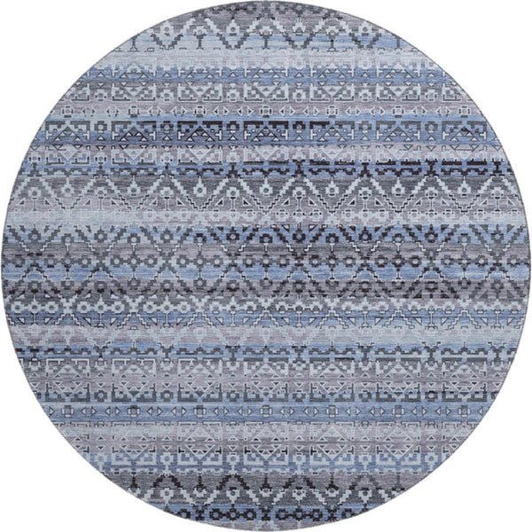 HomeRoots 8' X 10' Blue & Charcoal Striped Washable Area Rug - Durable, UV-Protected, Perfect for Families! 717825