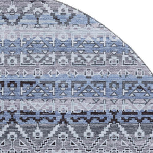 HomeRoots 8' X 10' Blue & Charcoal Striped Washable Area Rug - Durable, UV-Protected, Perfect for Families! 717825