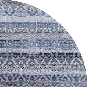 HomeRoots 8' X 10' Blue & Charcoal Striped Washable Area Rug - Durable, UV-Protected, Perfect for Families! 717825