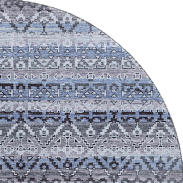 HomeRoots 8' X 10' Blue & Charcoal Striped Washable Area Rug - Durable, UV-Protected, Perfect for Families! 717825