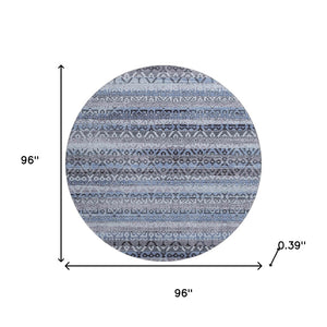 HomeRoots 8' X 10' Blue & Charcoal Striped Washable Area Rug - Durable, UV-Protected, Perfect for Families! 717825