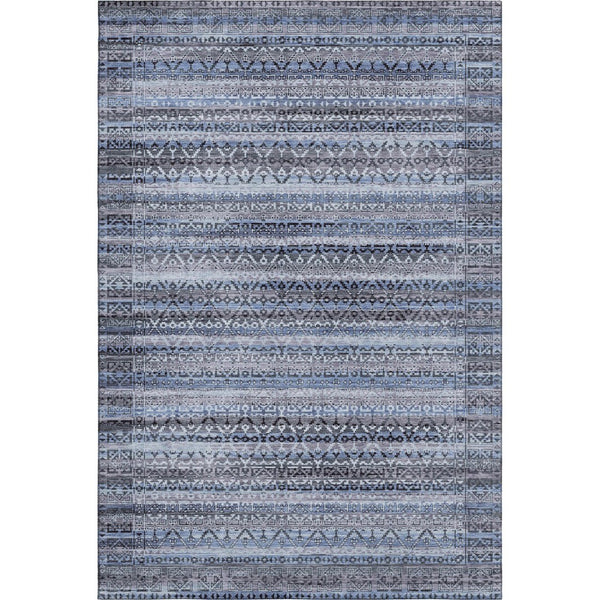 HomeRoots 9' Blue and Charcoal Striped Washable Area Rug – Durable, UV Protected, Ideal for High-Traffic Spaces 717826