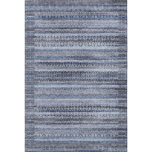 HomeRoots 9' Blue and Charcoal Striped Washable Area Rug – Durable, UV Protected, Ideal for High-Traffic Spaces 717826