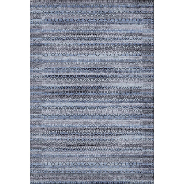 HomeRoots 9' Blue and Charcoal Striped Washable Area Rug – Durable, UV Protected, Ideal for High-Traffic Spaces 717826
