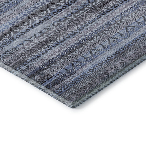 HomeRoots 9' Blue and Charcoal Striped Washable Area Rug – Durable, UV Protected, Ideal for High-Traffic Spaces 717826