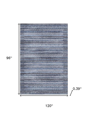 HomeRoots 9' Blue and Charcoal Striped Washable Area Rug – Durable, UV Protected, Ideal for High-Traffic Spaces 717826