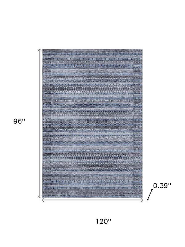 HomeRoots 9' Blue and Charcoal Striped Washable Area Rug – Durable, UV Protected, Ideal for High-Traffic Spaces 717826