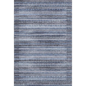 HomeRoots 10' Blue & Charcoal Striped Washable Area Rug – UV-Protected, Durable, Stain-Resistant Design for Homes 717827
