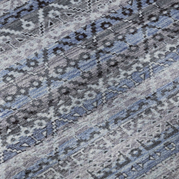 HomeRoots 10' Blue & Charcoal Striped Washable Area Rug – UV-Protected, Durable, Stain-Resistant Design for Homes 717827