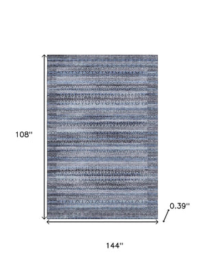 HomeRoots 10' Blue & Charcoal Striped Washable Area Rug – UV-Protected, Durable, Stain-Resistant Design for Homes 717827