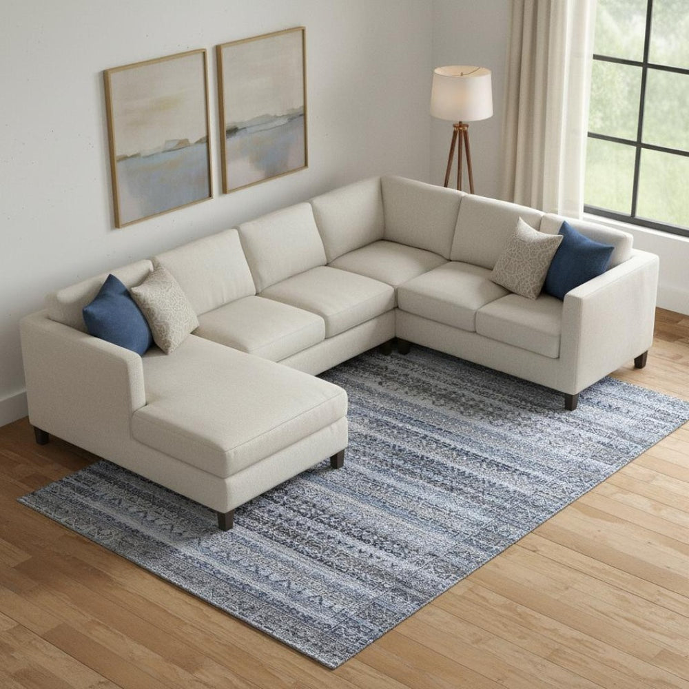 HomeRoots 10' Blue & Charcoal Striped Washable Area Rug – UV-Protected, Durable, Stain-Resistant Design for Homes 717827