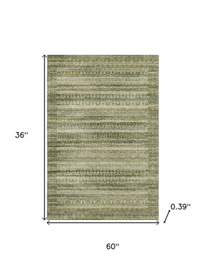HomeRoots 5' X 8' Green & Charcoal Striped Washable Area Rug with UV Protection for Durable Everyday Living 717829